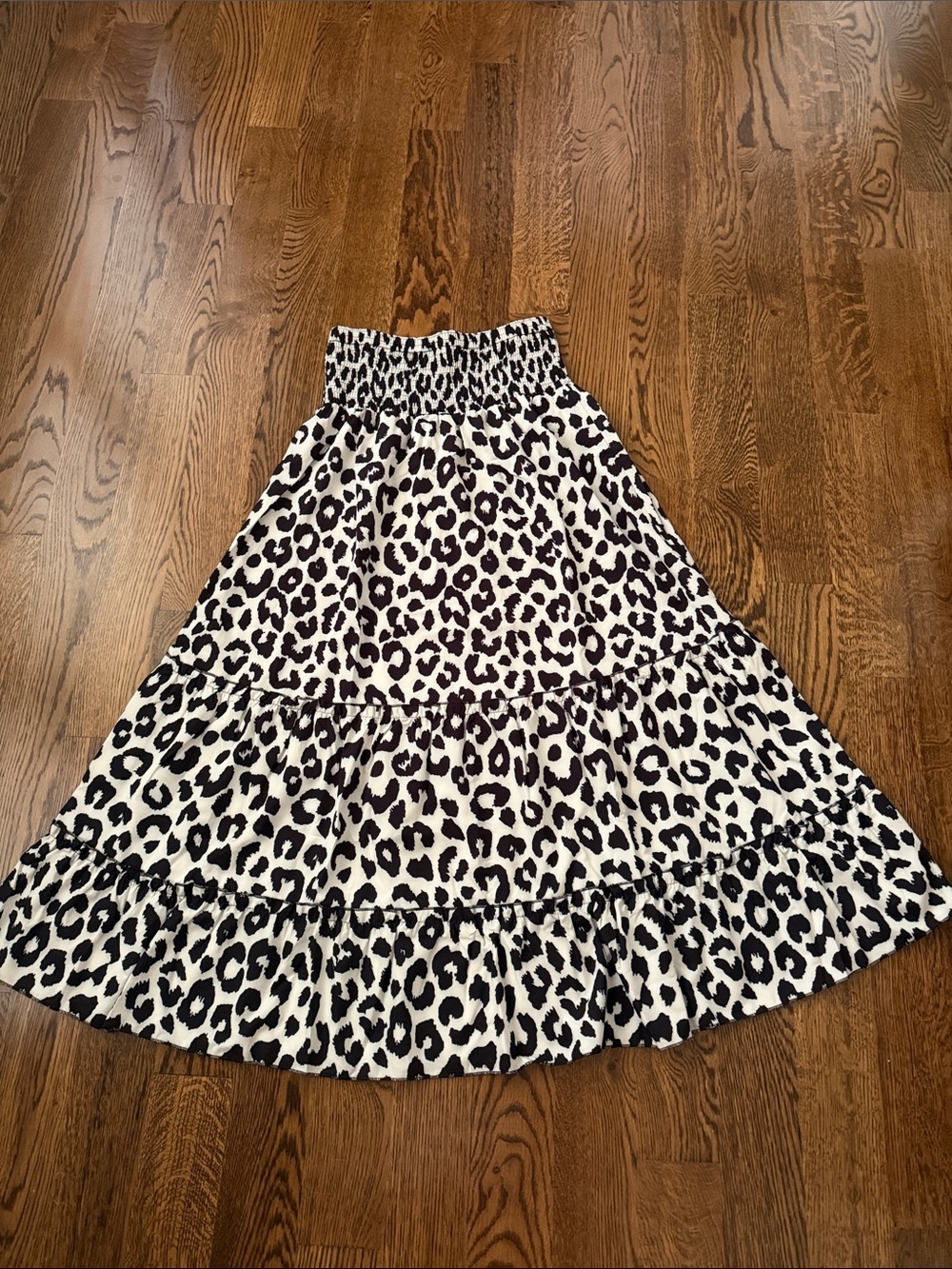 Smocked Waist Black and White Leopard Print Maxi Skirt medium